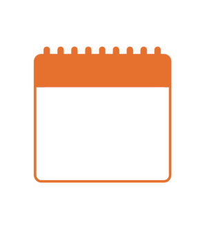 Orange line art graphic of a blank calendar