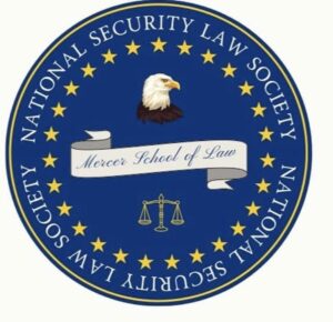 Logo for the national security law association at Mercer Law - blue circle with title