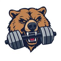 Bear graphic holding dumbbells in its mouth